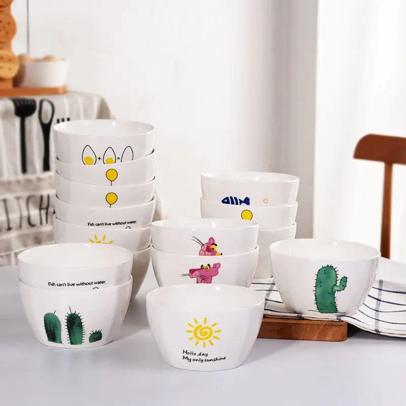 Домашняя керамическая квадратная столовая чаша милый мультяшный творческий