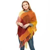 women tassel cape coat fringe knitted poncho shawl wraps autumn winter warm scarf female irregular cloak pullover sweater