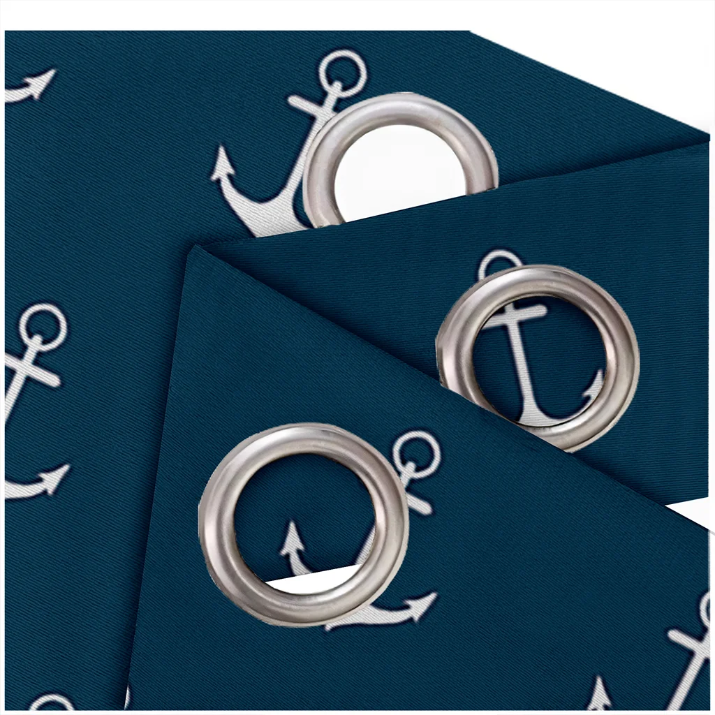 

Blue Bottom and White Anchor Print Perforated Blackout Curtains for Living Room Bedroom Curtains Blackout 90% Machine Washable