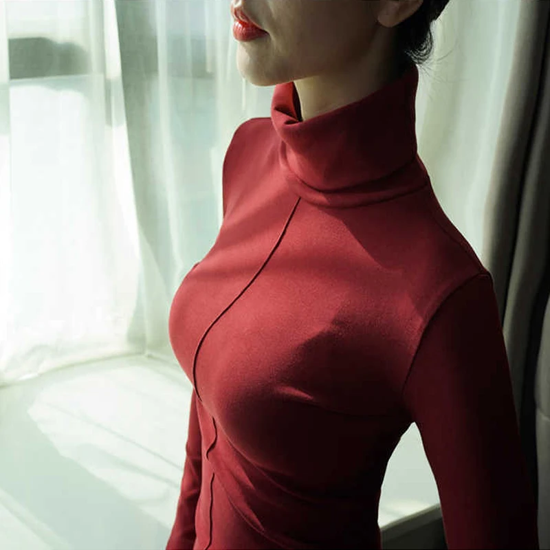 Женский свитер мягкий корейский стиль обтягивающий зимний водолазка женский