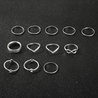 12 piecesset of bohemian geometric simple ethnic style ancient silver 8 character five pointed star ring wedding party jewelry
