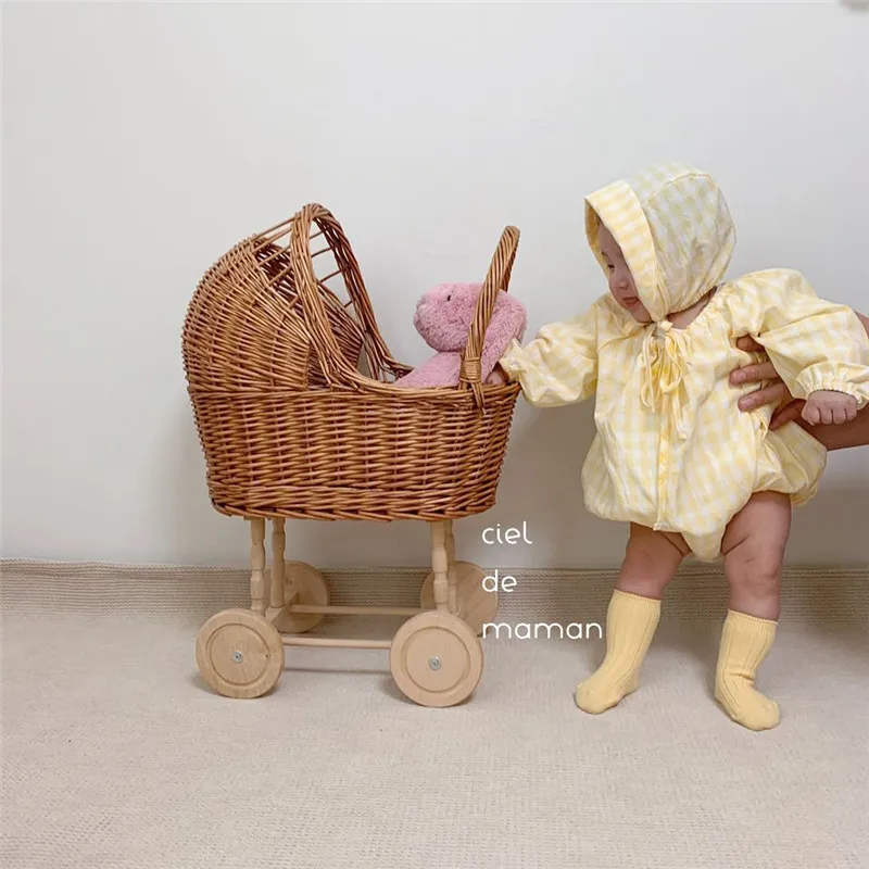 Rattan Baby Stroller Baby Photography Props Retro Toy Photo Studio Baby Doll Carriage Children's Room Decoration Baby Doll Cart