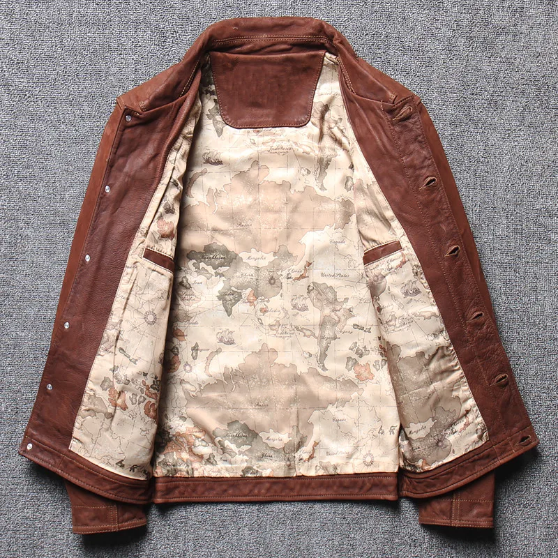 

2021 Vintage Brown Single Breasted Genuine Leather Jacket Men Plus Size 3XL Real Natural Cowhide Autumn Slim Fit Casual Coat