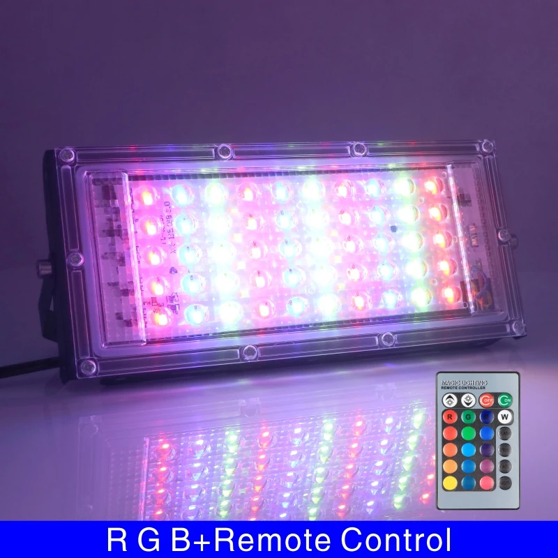 50 Вт светодиодный RGB прожектор светильник лампа AC 220V 230V 240V напольный светильник IP65 Водонепроницаемый отражатель Светодиодный точечный светильник с пультом дистанционного управления Управление - Испускаемый цвет: RGB