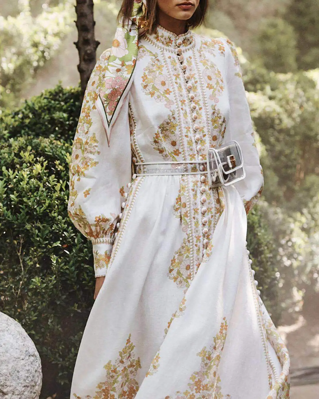 Высокое качество женские макси длинное платье Boho Роскошные пуговицы льняные платья для вечеринок осень женственный стоячий воротник Тонкий Vestidos