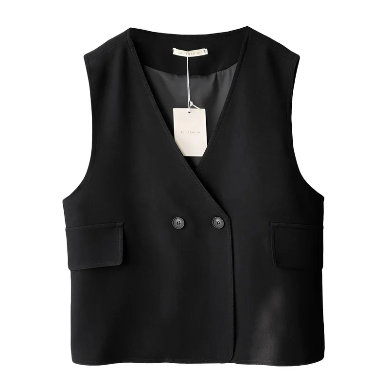 

2021 Spring Autumn Winter Women Suit Vest Sleeveless Solid V-neck Suit Jacket Sweet Elegant Casual All Match Female Coat khaki