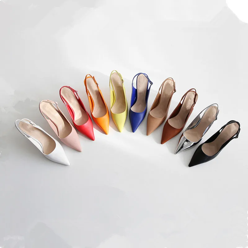 

New Pointed Back High Heels Shallow Mouth Stiletto Buckle Girl High-heeled Baotou Sandals Women
