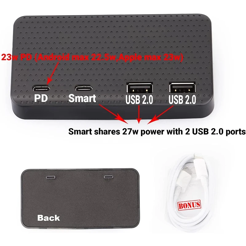 

for 2021 Tesla Model 3 / Y USB HUB Accessories 4-In-1 Splitter Hub Docking Station Max Hub Extender Car Charger Adapter