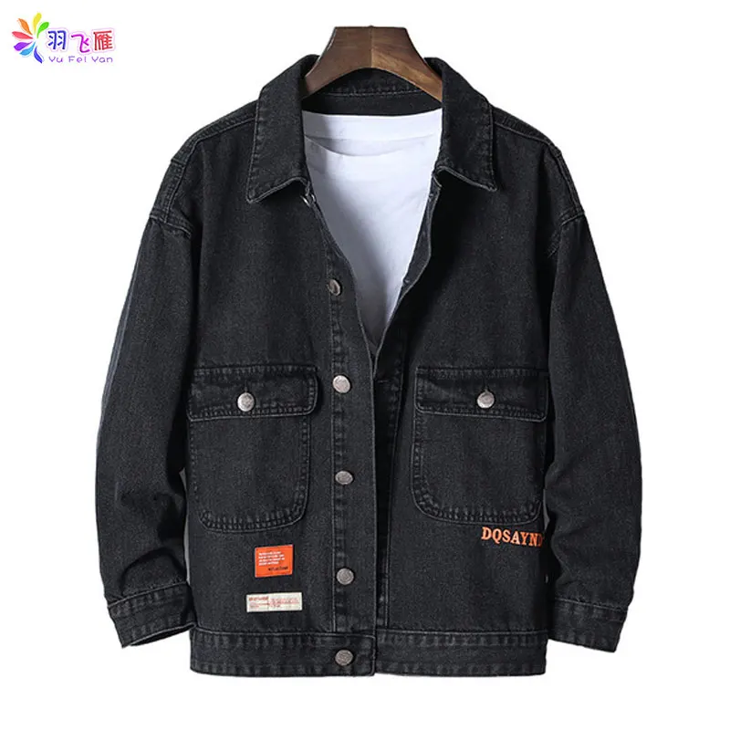 

Spring Autumn Men's Cotton Denim Jacket Casual Big Size 6XL Solid Black Jean Jacket Men Denim Jacket Coat Jaqueta
