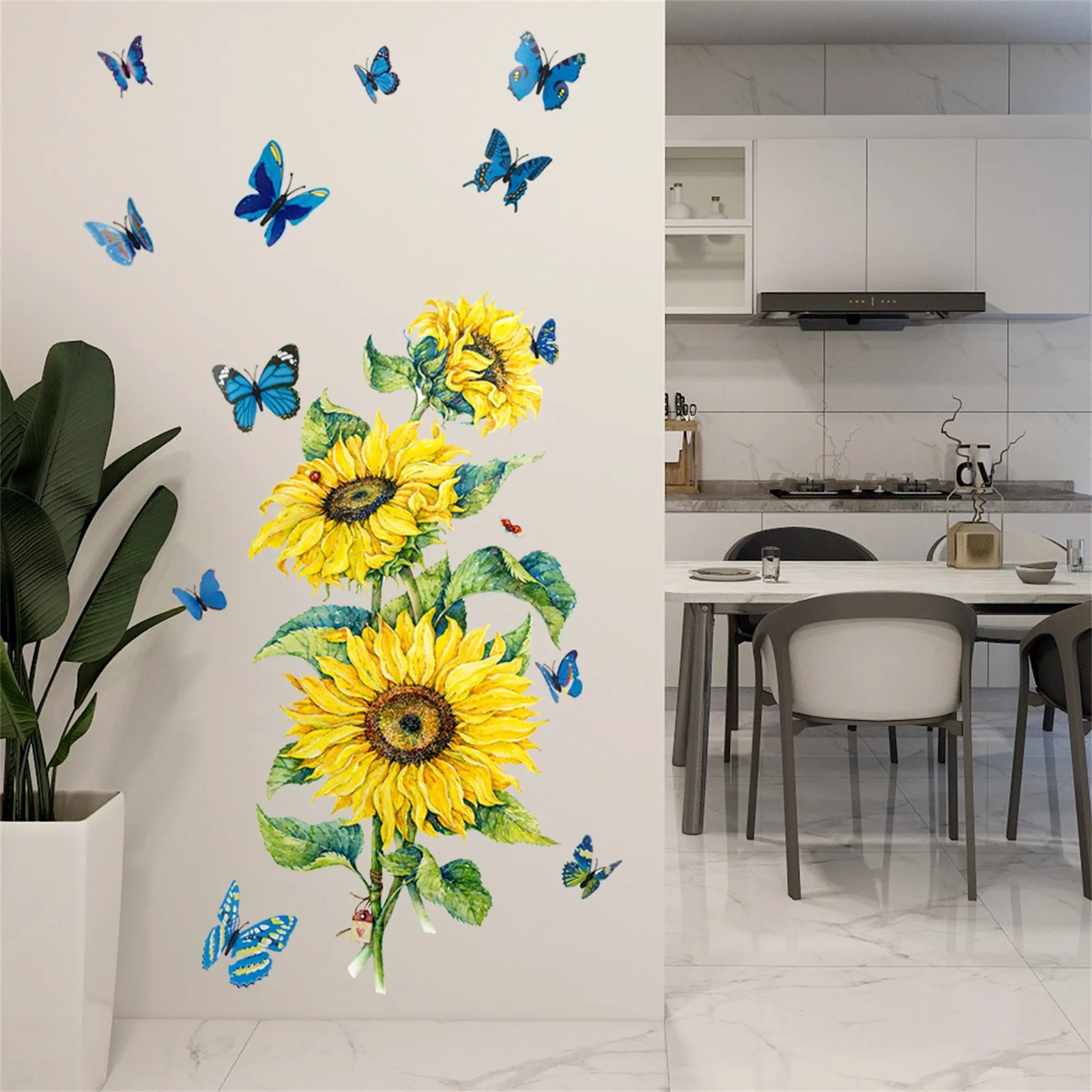 

Diy Sunflower And Butterfly Wall Decal For Bedroom Living Room Bathroom FFT