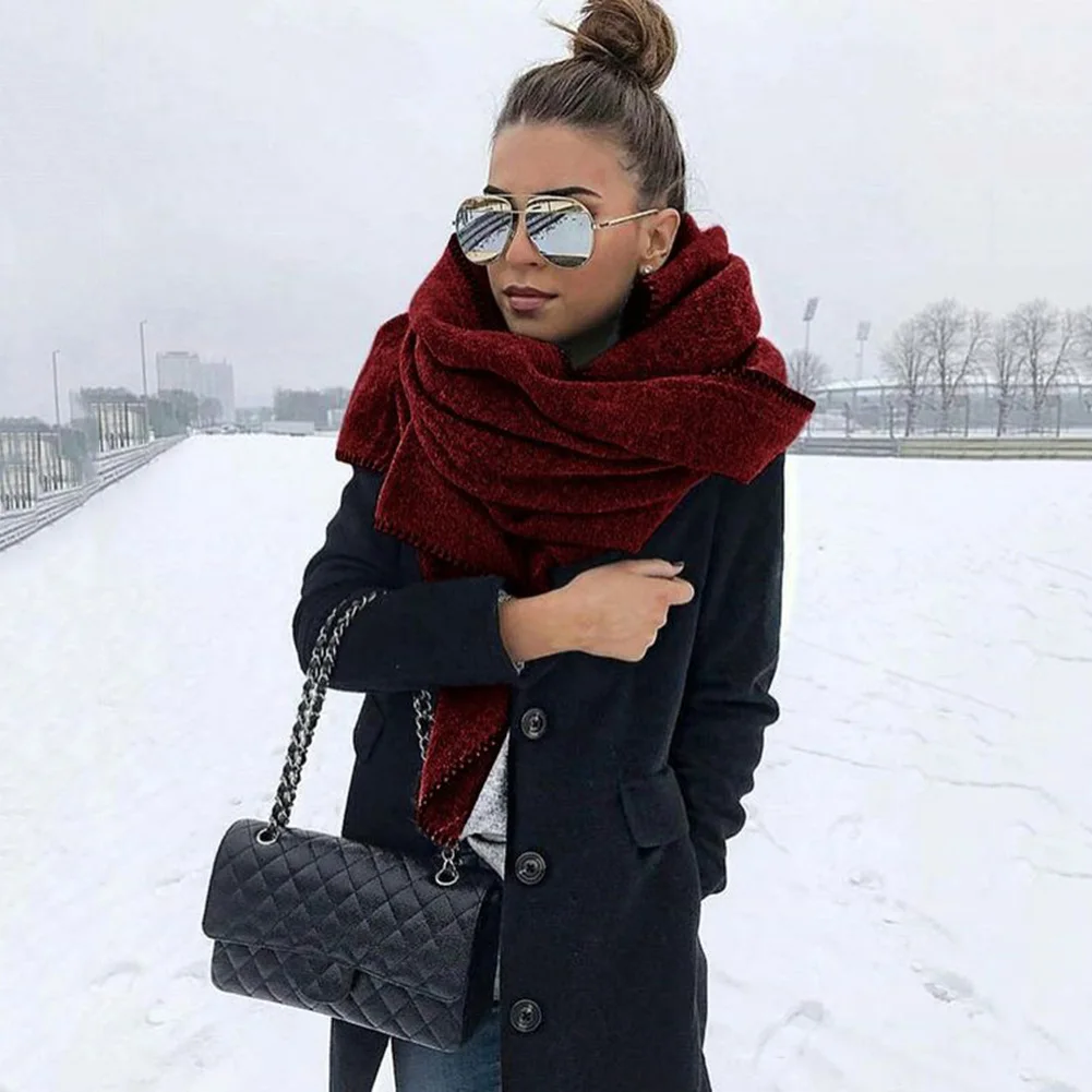 

200cm x 37cm Autumn Winter Scarf Women Solid Fleece Scarf Warm Shawl Outdoor Neck Wrap Outdoor Windproof Soft Scarve Accessory