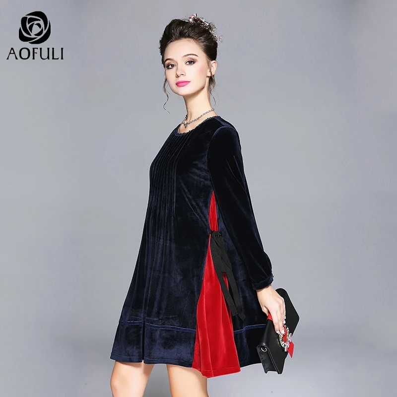 XL/2XL/3XL синее красное женское бархатное свободное Повседневное платье большого
