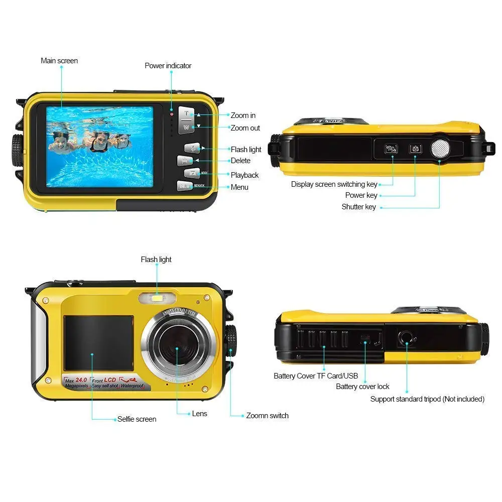 Профессиональная Детская Цифровая камера для подводной съемки 10 футов Full HD видео