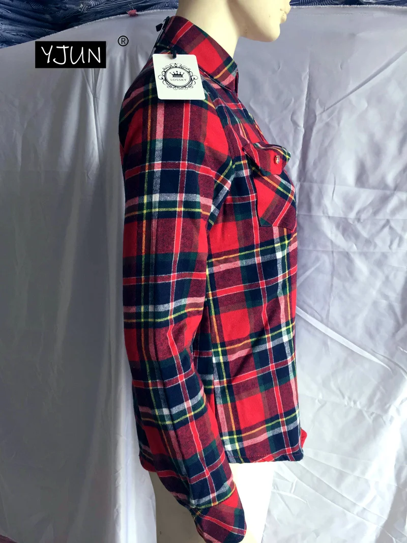 Женская зимняя бархатная Толстая утепленная клетчатая блузка с длинным рукавом