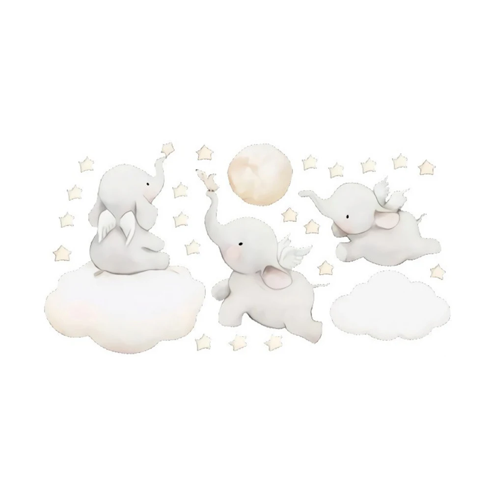 Летающий Слон наклейка на стену животное с облаком луной звездой Дамбо Настенный