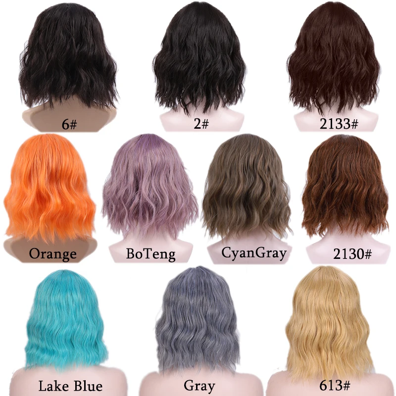 Парик Ailiade с короткими волнистыми волосами и челкой синтетические волосы