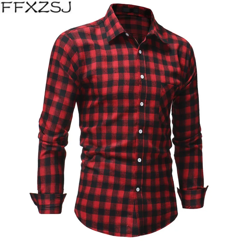 

FFXZSJ Brand Plaid Shirt New Autumn Winter Red Checkered Shirt Men Shirts Long Sleeve Chemise Homme Cotton Male Check Shirts
