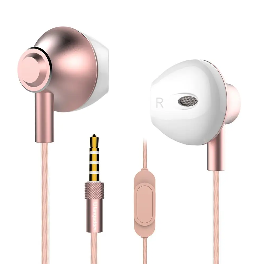 Rose with mic Langsdom металлические наушники с микрофоном 3,5 мм Проводная стереогарнитура Hifi в ухо наушники для телефона Xiaomi - Цвет: Rose with mic