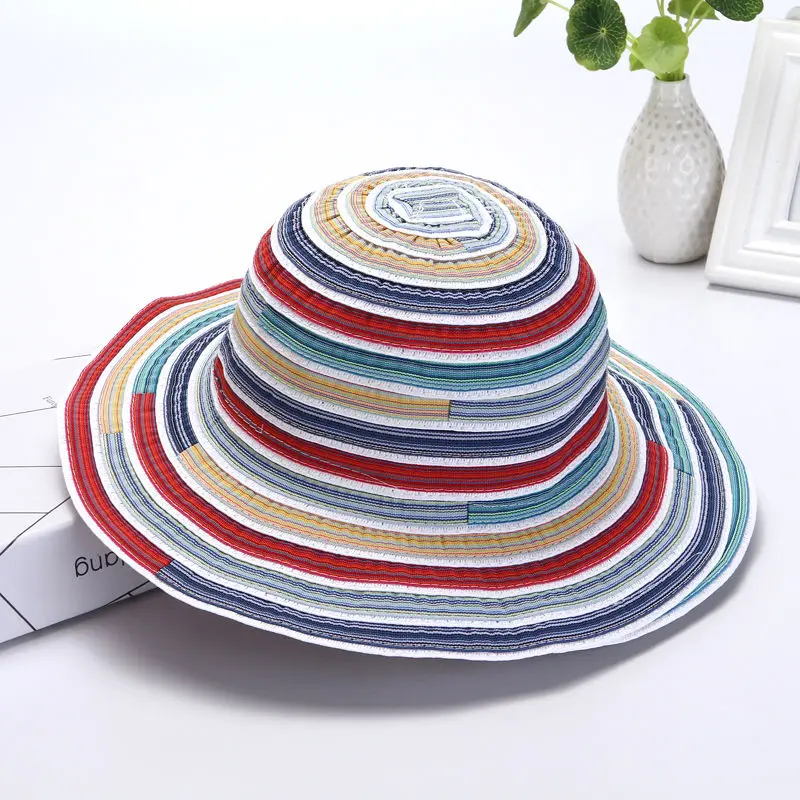

Striped Beach Hats for Women Summer Canvas Breathable Anti-UV Sunhat Outdoor Straw Hat Dropshipping