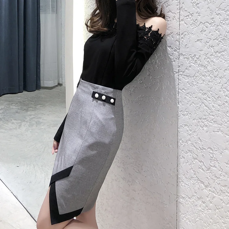 

Gray Split Womens Skirts Female Mini Elegant Bottom Women Female Vestido Lady Skirt 2021 Fashion Women Clothes OWS205003