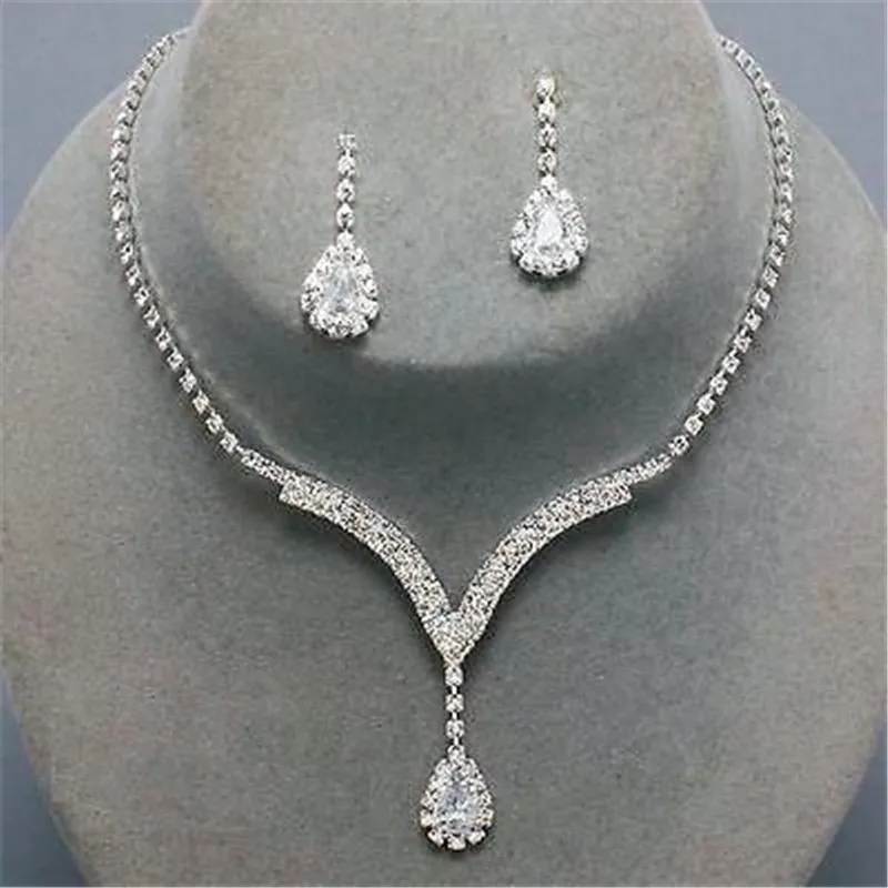 

Bridal Fashion Crystal Rhinestone Choker Necklace Earring Women Wedding Accessories Tennis Chain Chokers Jewelry Set