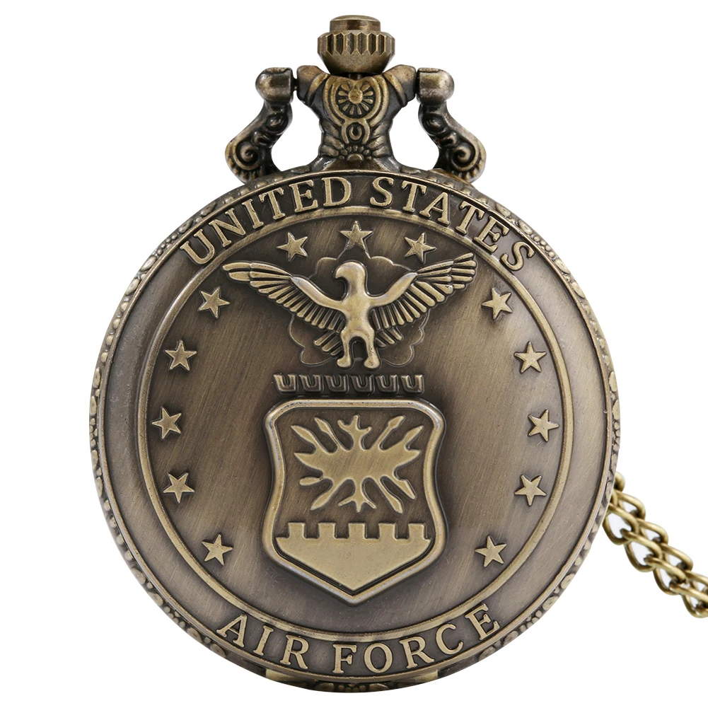 

Vintage Bronze Air Force Eagle Stars United State USA Quartz Antique Pendant Chain Army Pocket Watch Military Souvenir Gifts