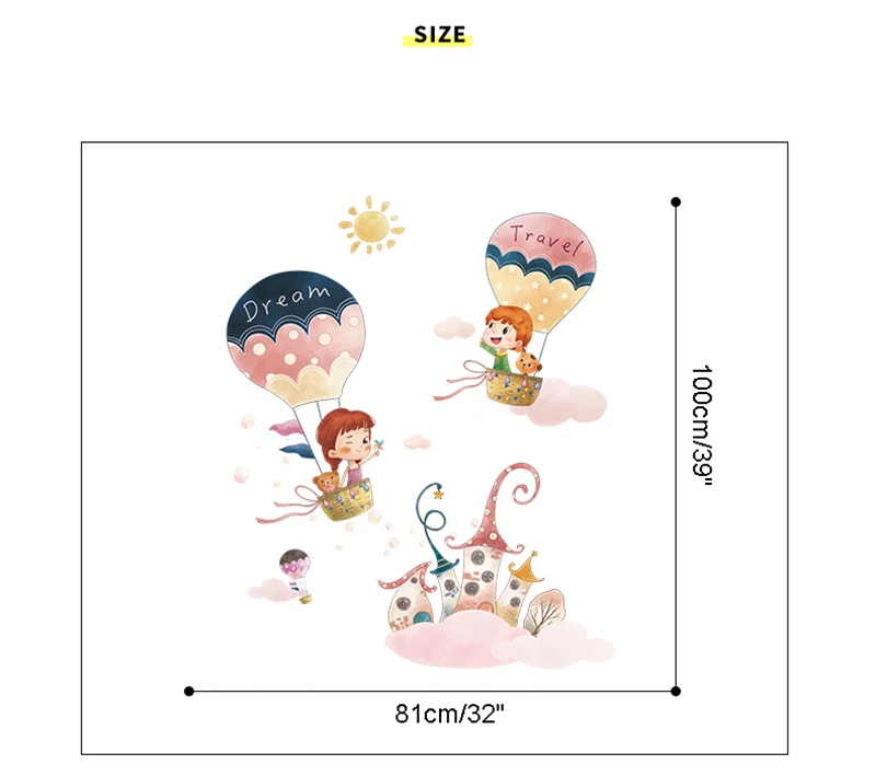 

Creative Hot Air Balloon Wall Stickers for Girls Bedroom Kids Room Decoration Warm Wall Decals Cartoon Wallpaper Removable