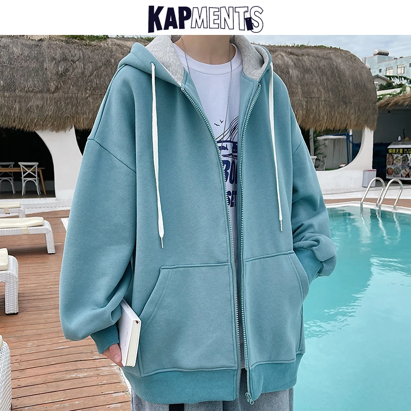 

KAPMENTS Men Solid Hooded Winter Varsity Jacket 2022 Mens Thick Harajuku Oversized Windbreaker Man Vintage Fashion Bomber Jacket
