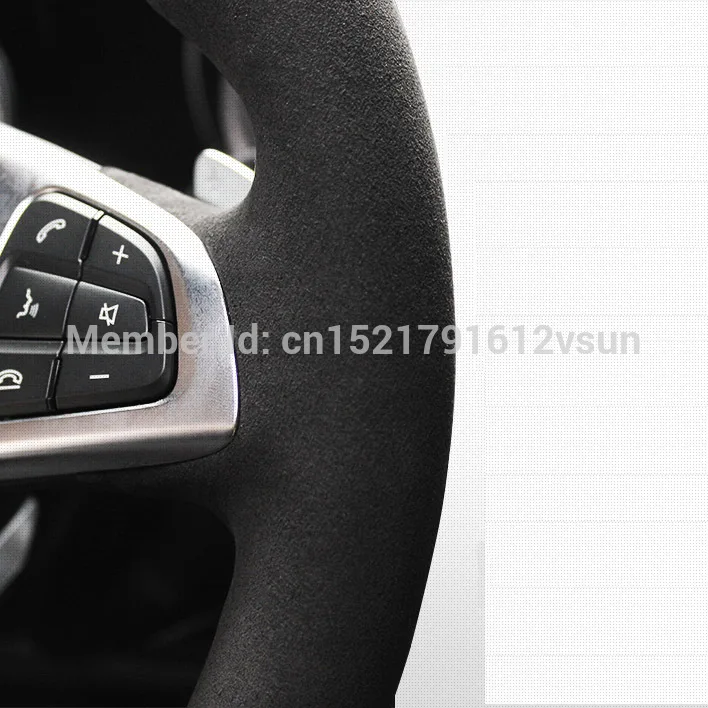 Чехол на руль для Chevrolet Cruze прошитый вручную нескользящий черный кожаный замшевый