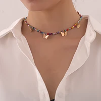 bohemian beaded butterfly necklace for women 2021 fashion simple colorful string strand short collar beach gift accessories