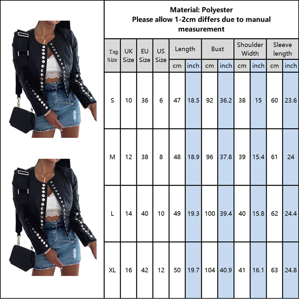 

Elegant Puff Sleeve Jacksts Coat Women Autumn Winter Faux Leather Jackets Ladies Motor Biker Black Button Outwear Streetwear D30