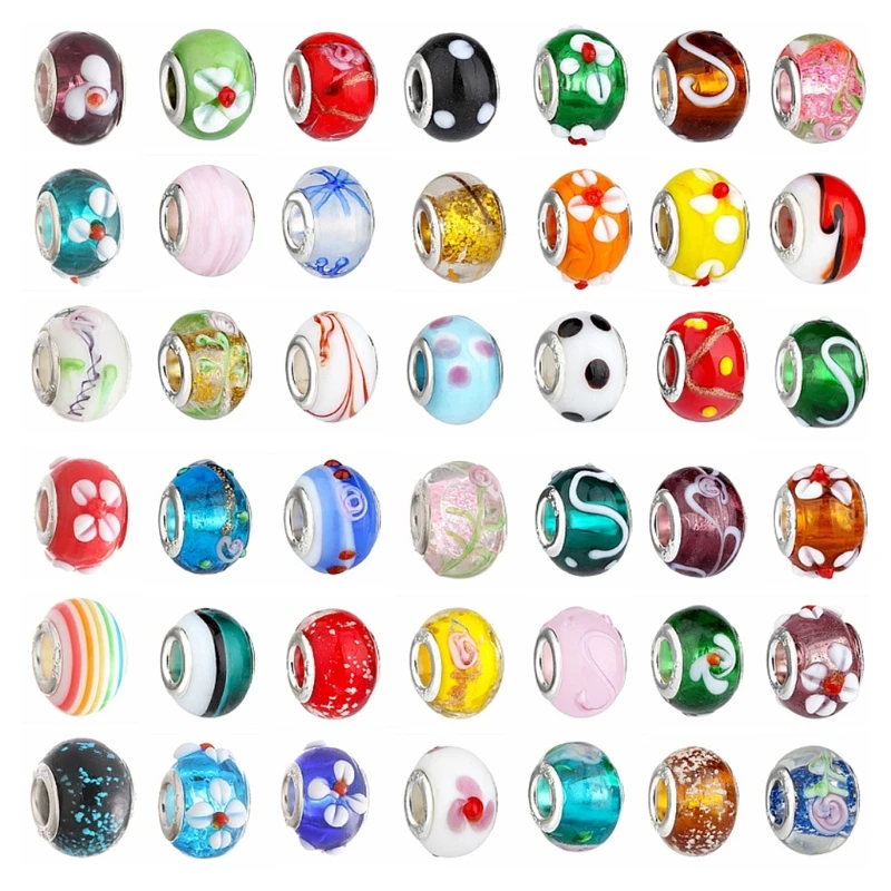 

50 Pcs Mix Color Large Hole Metal Beads Charms Handcrafts Spacer Beads European Beads Loose Spacers for DIY Bracelet