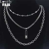 hip hop lock cross stainless steel 3 letter layer punk pendant necklace womenmen jewelry 2022 collier cadenas nxs03