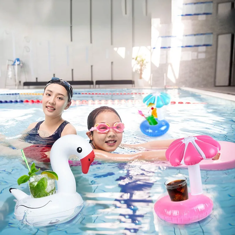 

Mini Water Coasters Floating Inflatable Cup Holder Swimming Pool Drink Float Toy Inflatable Circle Pool Coasters Swan Flamingo