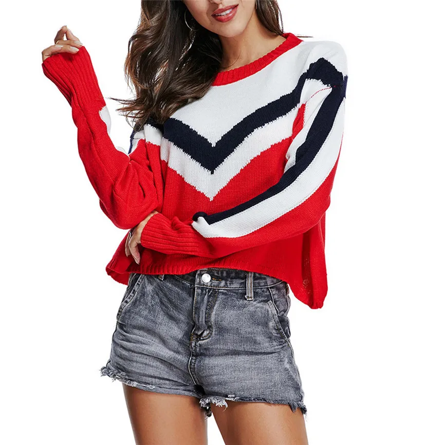 Sweater Women Oversize Stripe O-Neck Long Sleeve Knitting Knitwear Blouse Tops Elasticity Thin | Женская одежда