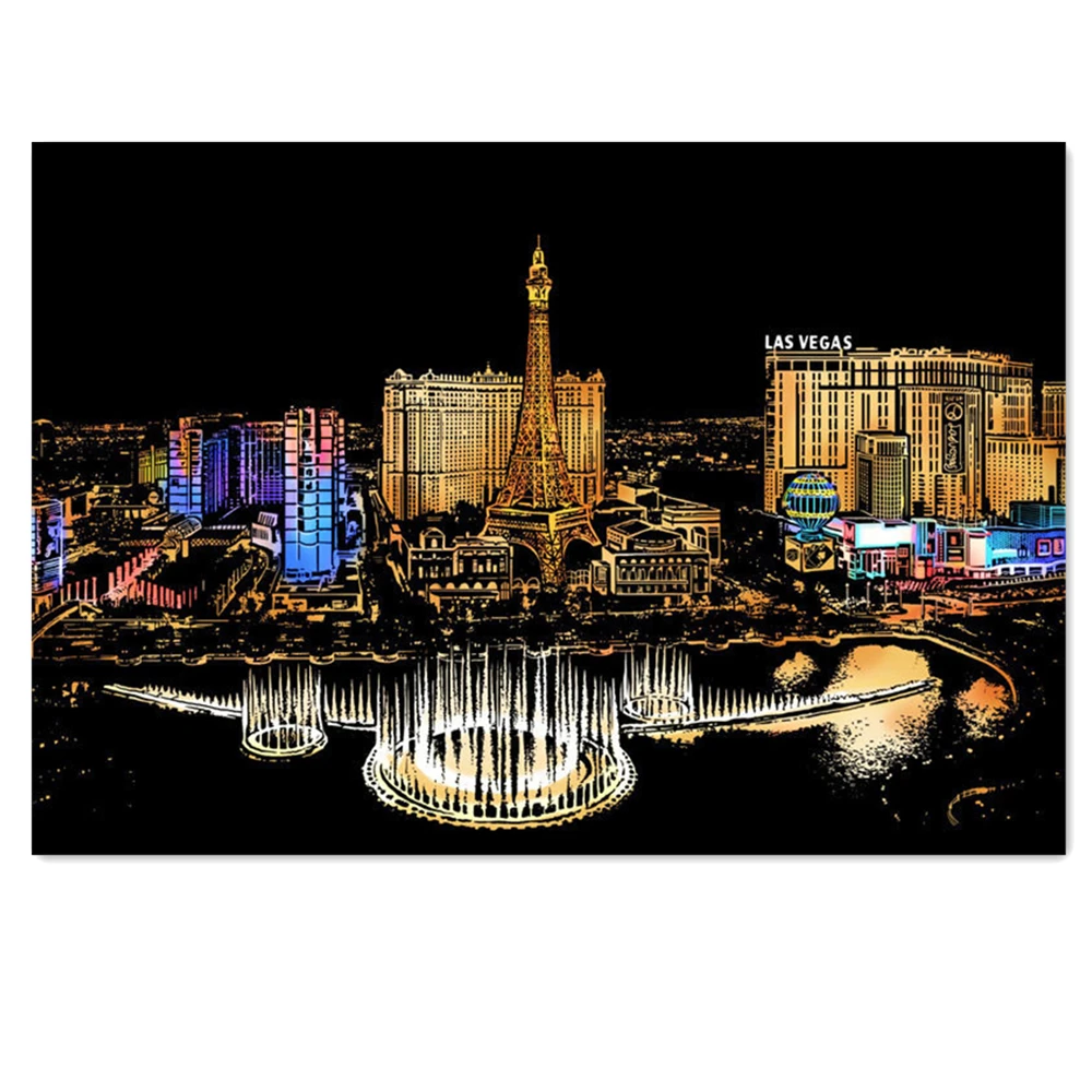 

Las Vegas Scratch Night View Poster Sticker Deluxe Erase Black Scratch World Map Scratch Off Foil Layer Coating Painting as Gift