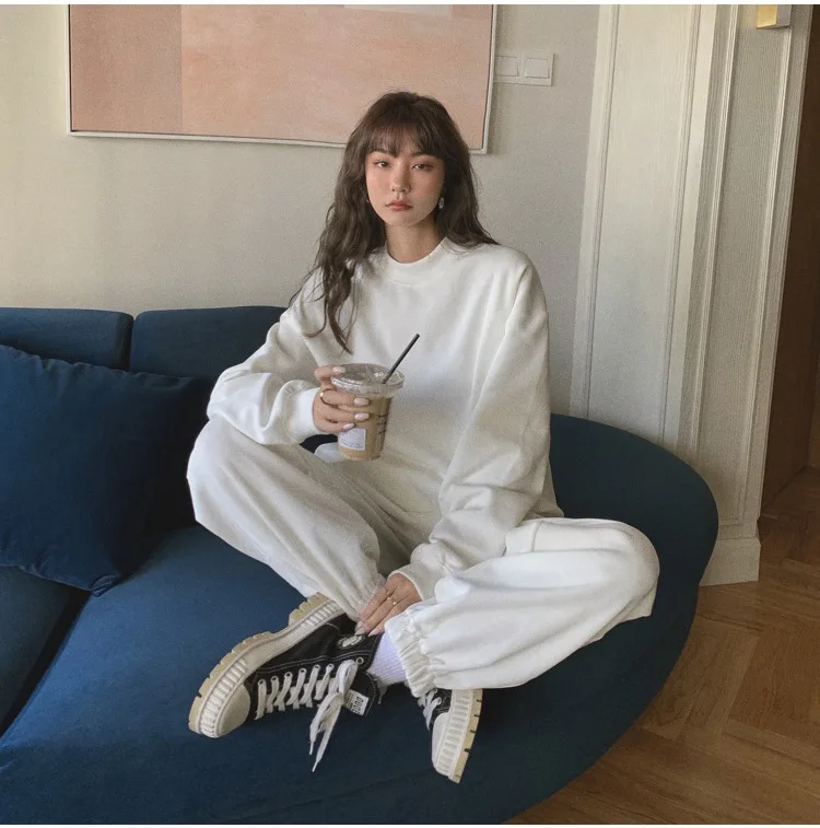 

Casual Tracksuit Two Piece Set Women Tops and Pants Outfits 2021 Autumn Women Cotton Solid Sweatpants Set Women Pullovers
