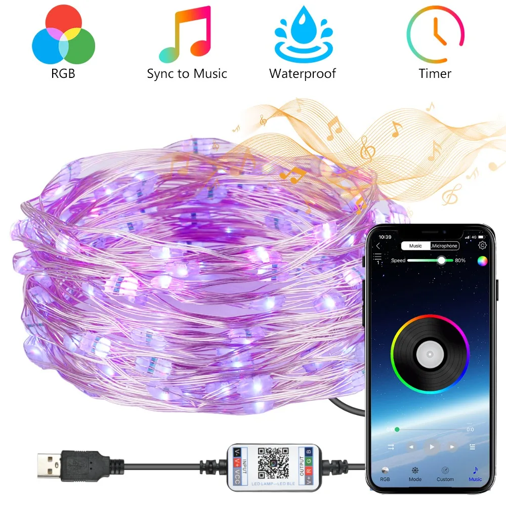 

LED Fairy String Lights Bluetooth App Control USB Christmas New Year Garland Curtain Party Lamp Wedding Home Bedroom Decorations