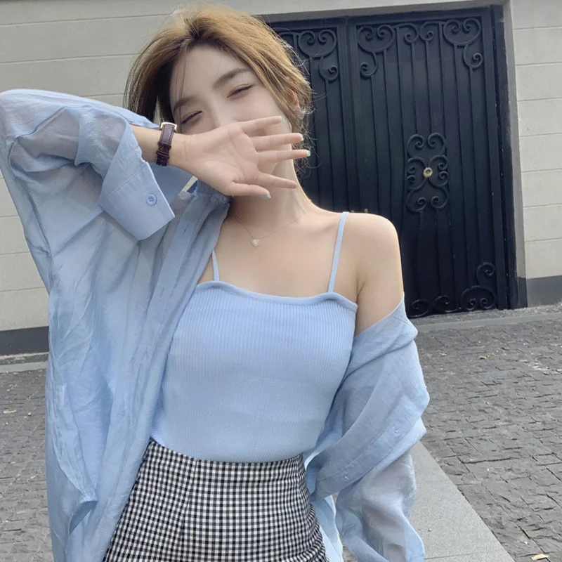 Женская Солнцезащитная рубашка голубая тонкая с длинным рукавом весна-осень 2021 |