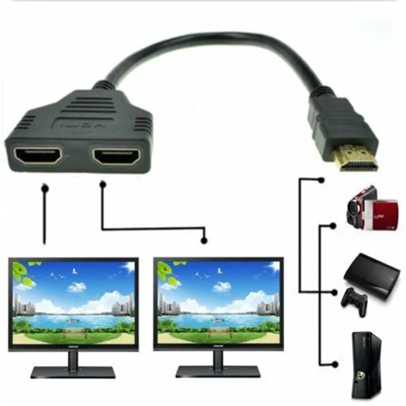 Высококачественный разветвитель с одного штекера на два разъема HDMI кабель 1 в 2
