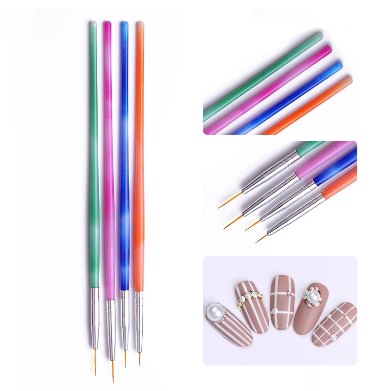 4 шт./компл. смешанный размер акриловая кисть для ногтей лайнер рисования линий