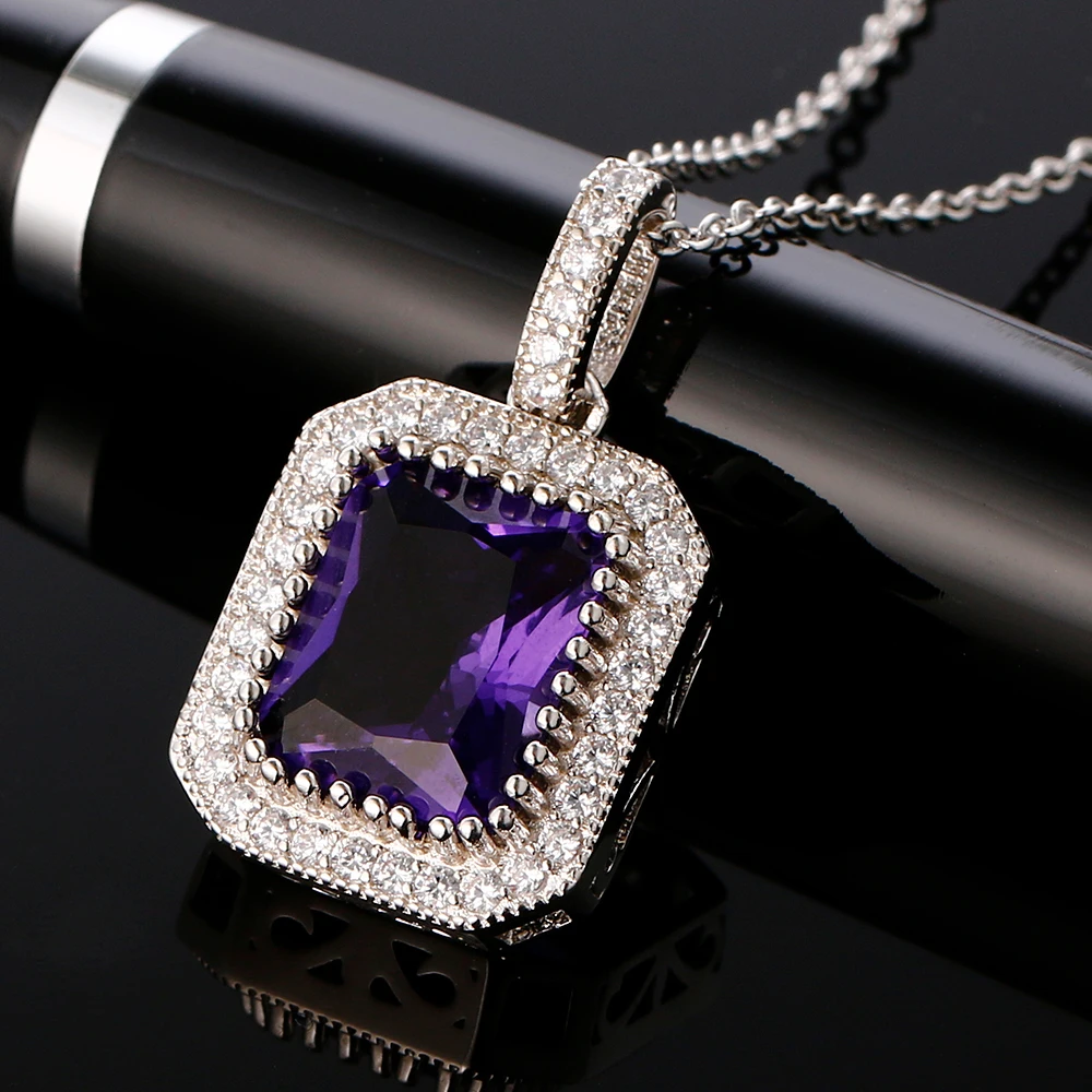 

New Fashion Pendant Necklace Rectangular 10 * 12MM Color Purple Multicolor Zircon Pendant Necklace Party Gift Anniversary