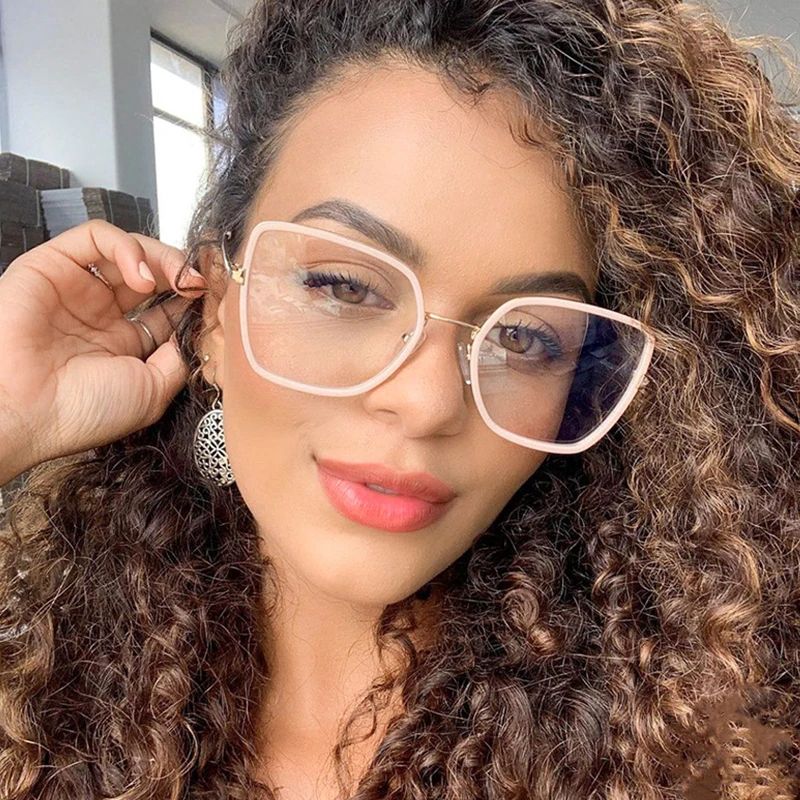 

2020 New trends Square glasses women's eyeglasses fashion Brand clear transparent clear lens pink glasses female oculos