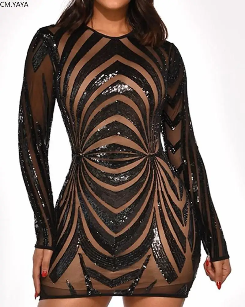 Женское платье с круглым вырезом и блестками вечернее облегающее мини открытой