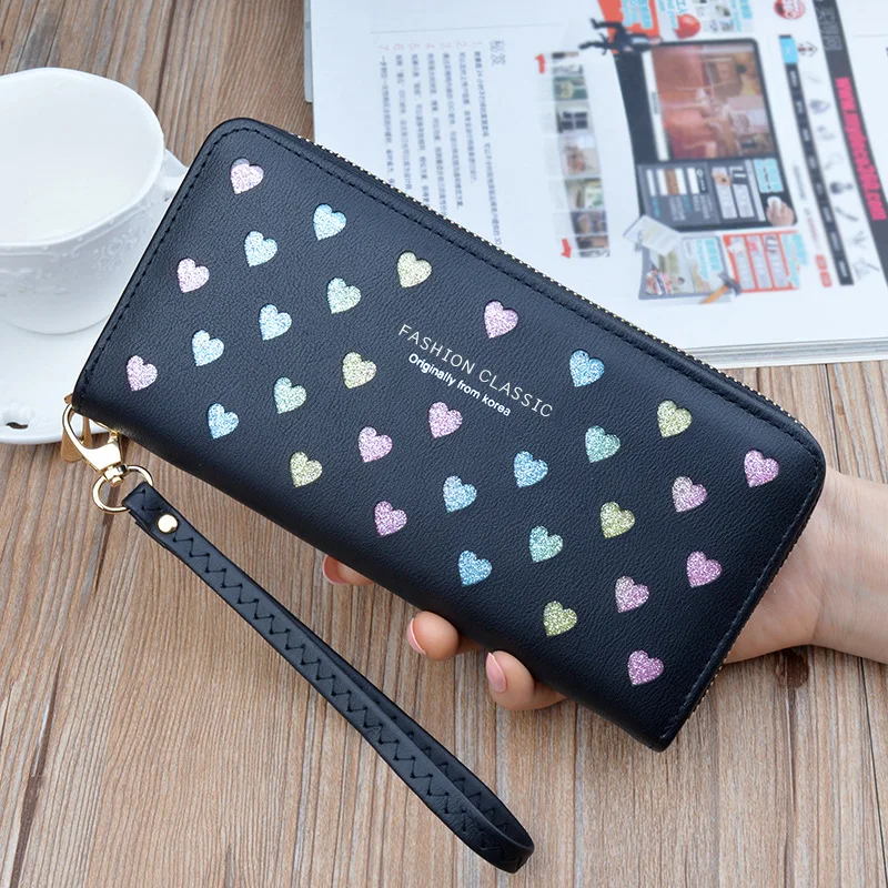 

Large-capacity Purse Woman Long Zipper Phone Pack Card Pack Fashion Love Color Hollow Clutch Female Travel Passport Bag Wallet