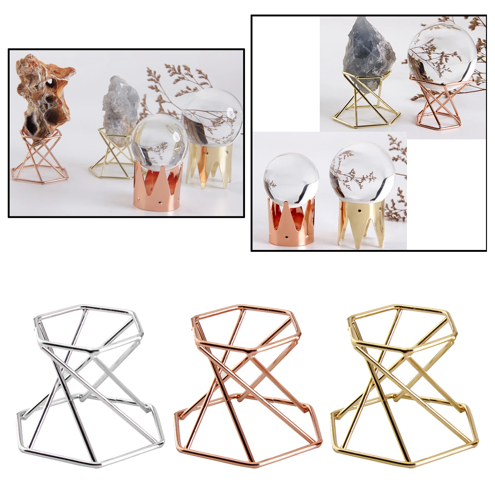 

Metal Holder Display Stand for Gemstone Mineral Rocks Home Office Decor