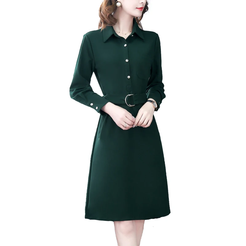 

2021 Casual Vintage Plus Size Solid Elegant Vestido Spring Autumn Office Lady Mini Shirt Dress Bodycon Long Sleeve Party Dresses