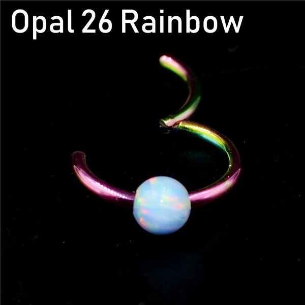 Opal 26 Rainbow 1 шт. титановая шарнирная Опаловая перегородка кликер носовое кольцо Лабрет губа ушной хрящ спираль серьги гвоздики пирсинг ювелирные изделия 16 г - Окраска металла: Opal 26 Rainbow