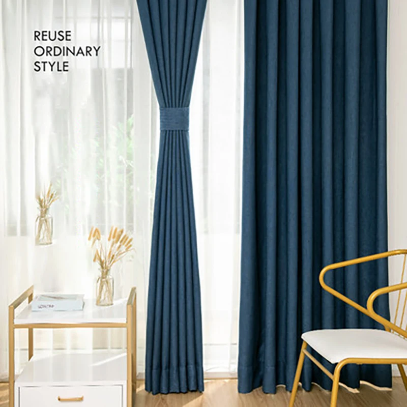 Затемняющие шторы для гостиной льняные однотонные нордические современные