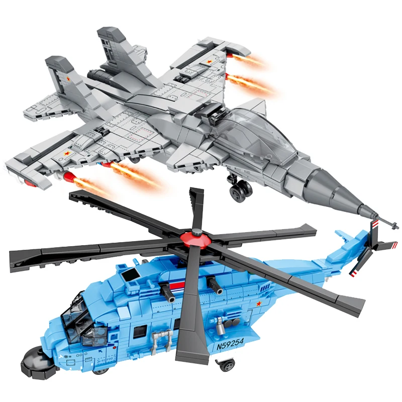 Военная серия городской боец строительные блоки самолет вертолет кирпичи набор